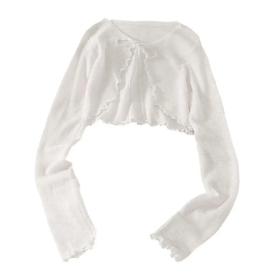 Summer Women Thin Sunscreen Cardigan Lace-up Knitwear Tops Female Korean Style Lantern Sleeve Short Coat Casual Sun Protected - Smarsty