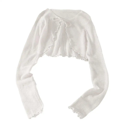 Summer Women Thin Sunscreen Cardigan Lace-up Knitwear Tops Female Korean Style Lantern Sleeve Short Coat Casual Sun Protected - Smarsty