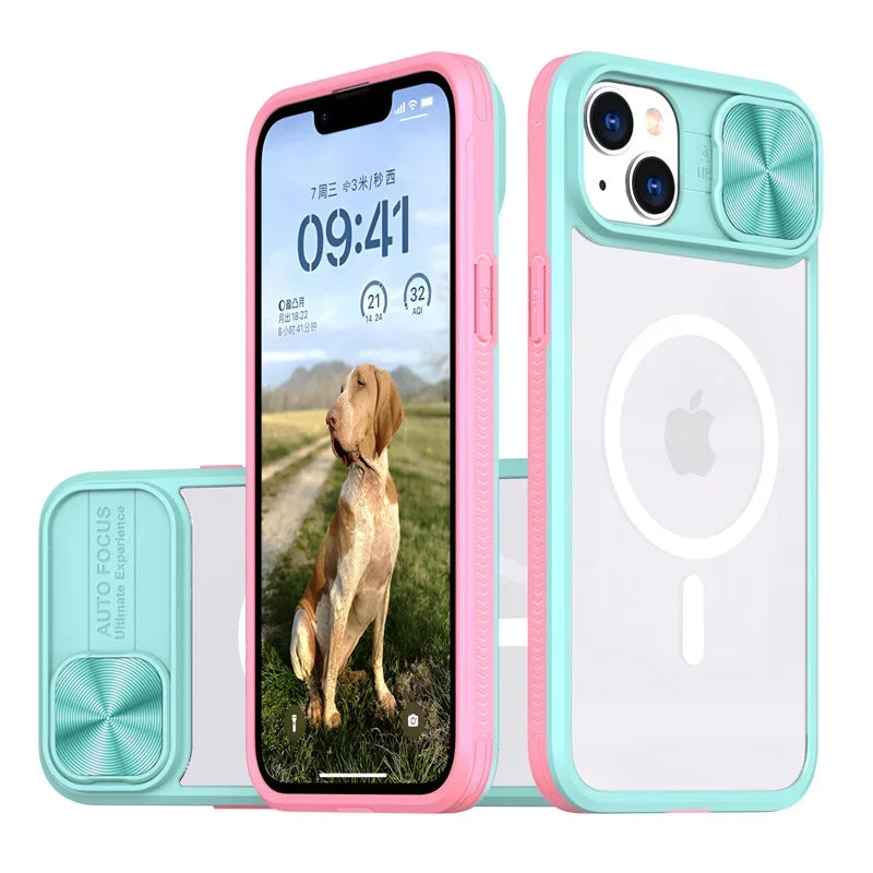 Slide Camera Lens Acrylic For Magsafe Magnetic Wireless Charging Case For iPhone 15 14 Plus 13 12 11 Pro Max XR X S 7 8 Cover