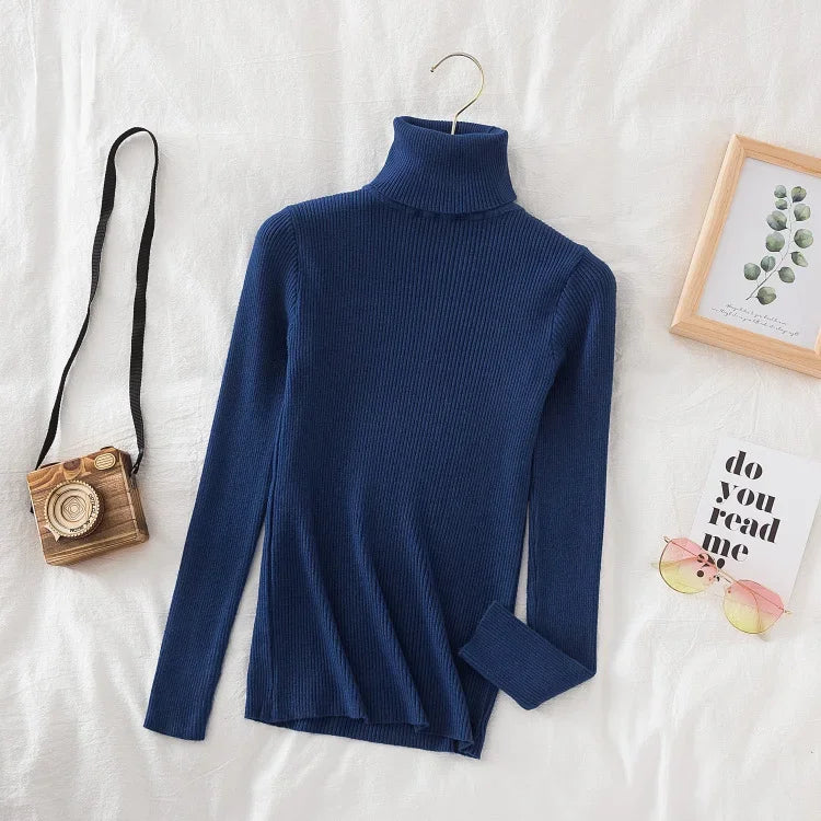 2025 Women Turtleneck Sweater Knitted Soft Pullovers Cashmere Jumpers Basic Solid Soft Sweaters Women Autumn Winter Casual Top - Smarsty