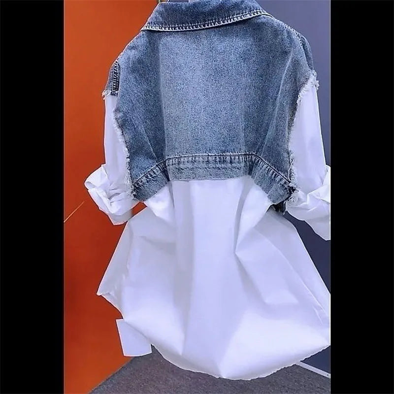 New Splicing Denim Jacket Women Spring Autumn Korean Fashion Denim Shirt Ladies Tops Casual Jean Coat Female Windbreaker - Smarsty