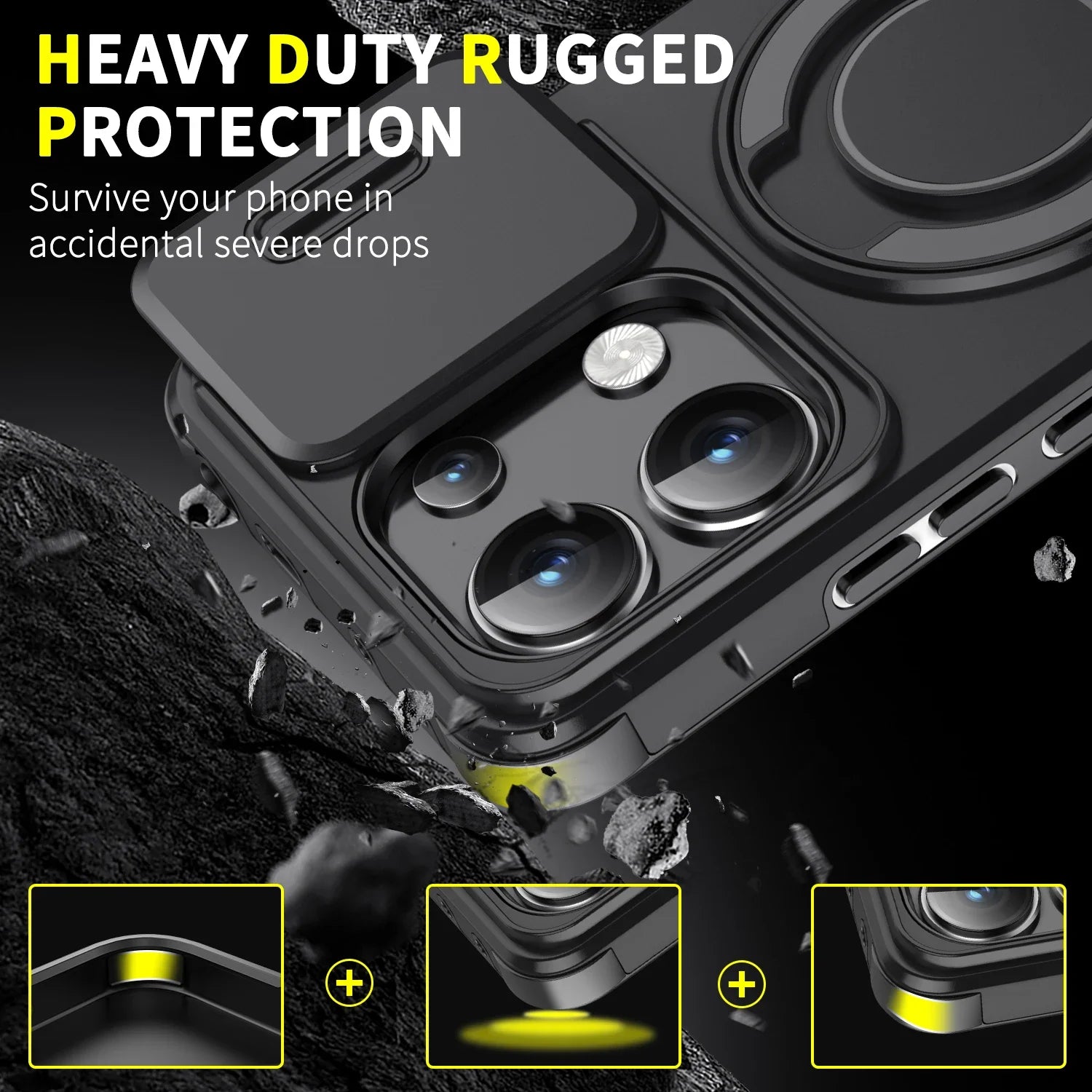 Shockproof Magnetic Case for Redmi Note 14 13 Pro 5G 4G Plus Slide Camera Lens Ring Stand Protect Cover
