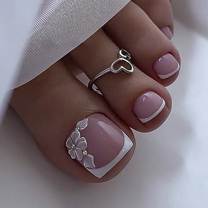 French False Toenails with Heart Rhinestone Design - Smarsty