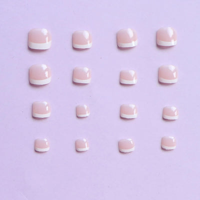 24pcs Glossy Nude Press On Toe Nails With French Edge - Smarsty