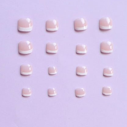 24pcs Glossy Nude Press On Toe Nails With French Edge - Smarsty