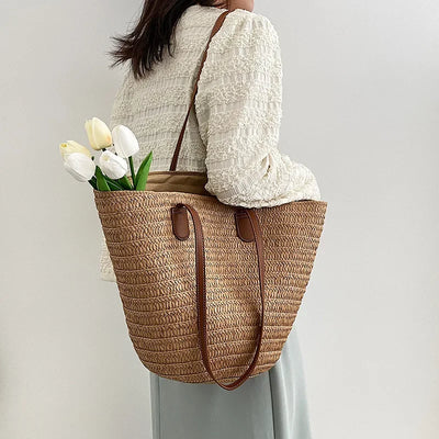 Large Capacity Straw Bag Handbag For Women Beach Bag - Smarsty