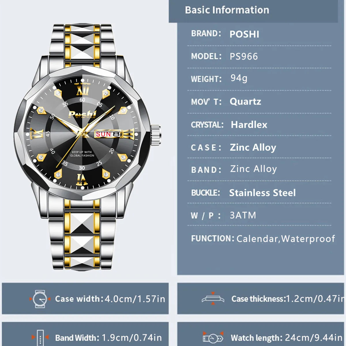Poshi Men's Waterproof Luminous Quartz Watch with Dual Calendar - Smarsty
