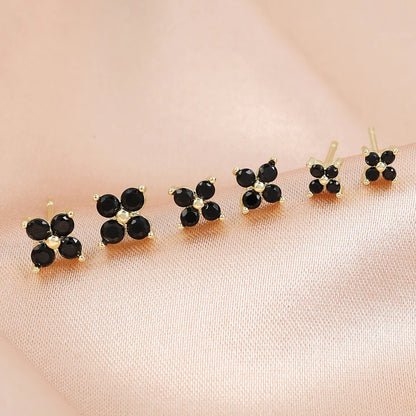 Minimalist Flower Stud Earrings Gold Cubic Zirconia - Smarsty