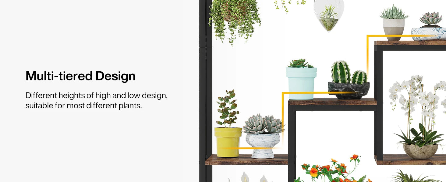 Tribesigns 5 Tiers Tall Indoor Plant Stand 70.9 inches Large Metal Plant Shelf with 10 PC S Hanging Hooks for Garden