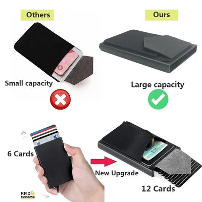 Men's Slim Mini RFID Wallet Aluminum Automatic Pop Up Card Case with Elastic Back Pouch, ID Credit Bank Card Holder Purse - Smarsty