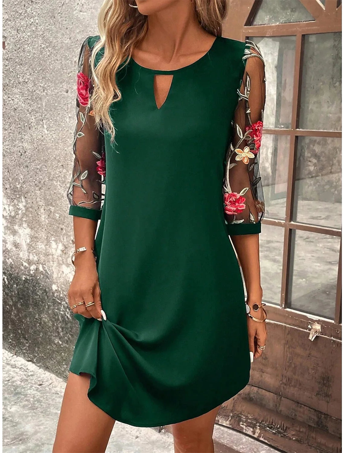 Luxury Dress Women's Perspective Mid Sleeve Printed Round Neck Mini Skirt Summer Party Dress - Smarsty