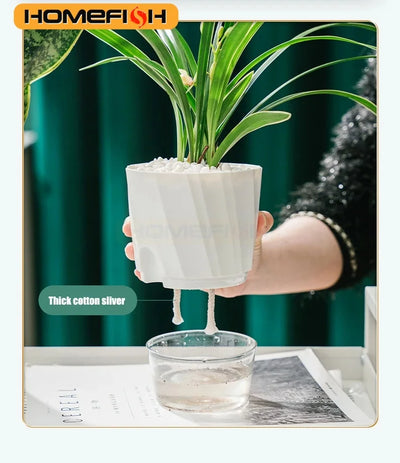 Lazy Hydroponic Flower Pot Automatic Water-Absorbing Flowerpot Transparent Double Layer Plastic Self Watering Planter Office