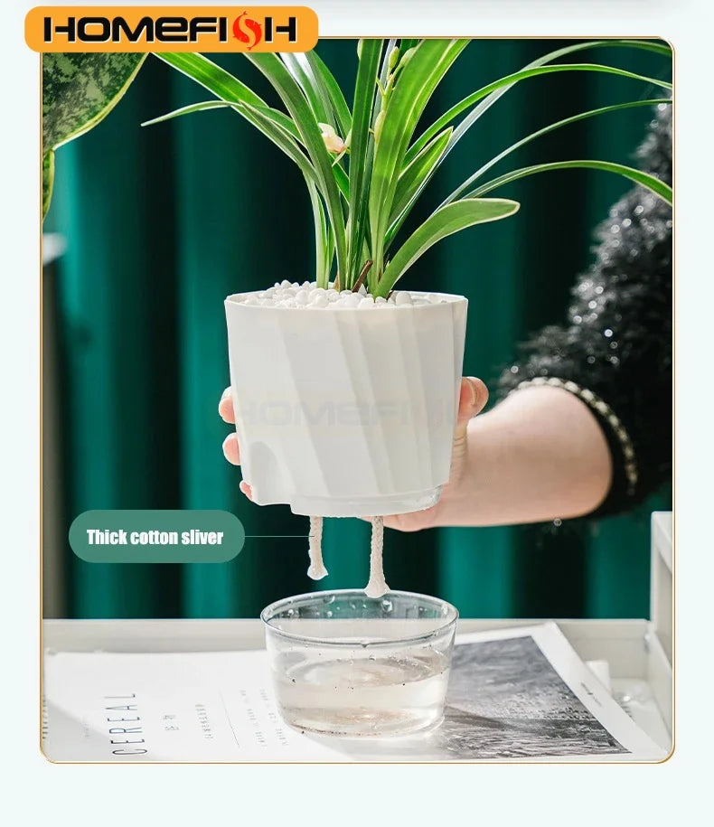 Lazy Hydroponic Flower Pot Automatic Water-Absorbing Flowerpot Transparent Double Layer Plastic Self Watering Planter Office