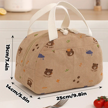 Corduroy Lunch Bag With Thermal Insulation Cooler Pack - Smarsty