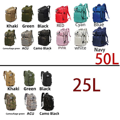 25L/50L Sturdy Nylon Waterproof Tactical Sports Trekking Fishing Hunting Camping Hiking Bag Backpack Outdoor Rucksacks - Smarsty