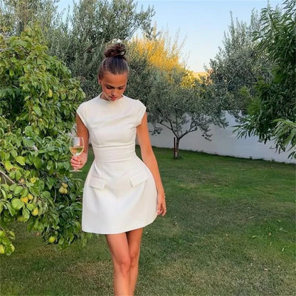2025 Women‘s Sexy Slim Fit Hollow Mini Dress Spring New Y2K Sleeveless A- LINE Black Dress High Street Commute Elegant Dresses - Smarsty