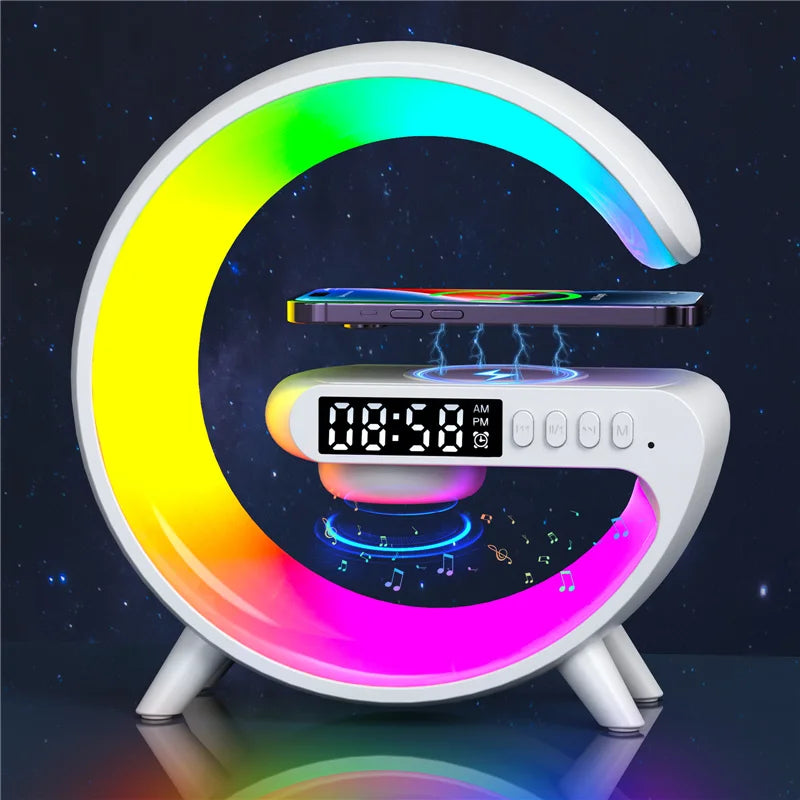 Wireless Charger Pad Stand With RGB Night Light Alarm Clock - Smarsty