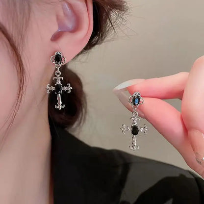Gothic Black Cross Drop Earrings for Punk Fashion Lovers - Smarsty