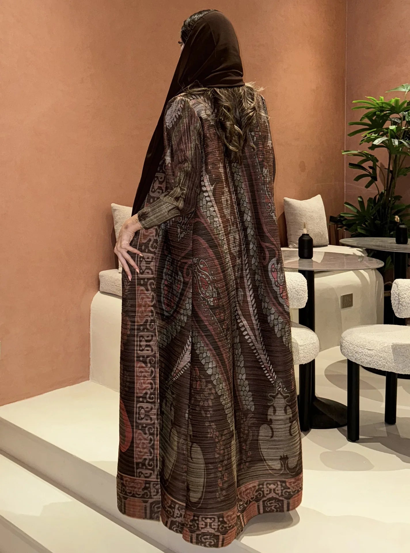 Women's Fold Miyake Pleated Abaya Long Sleeve Print Foldable Collar Robe Cardigan Coat New Winter Fashion Original Design 2024 - Smarsty