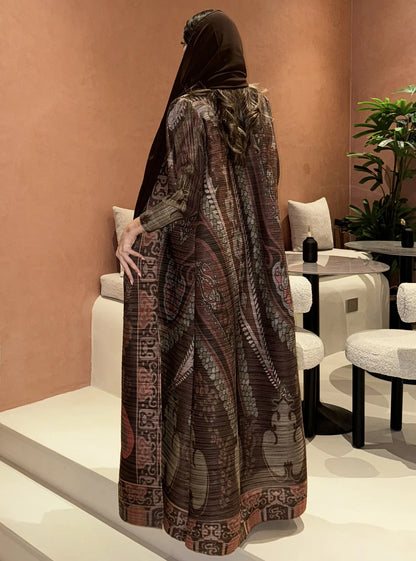 Women's Fold Miyake Pleated Abaya Long Sleeve Print Foldable Collar Robe Cardigan Coat New Winter Fashion Original Design 2024 - Smarsty
