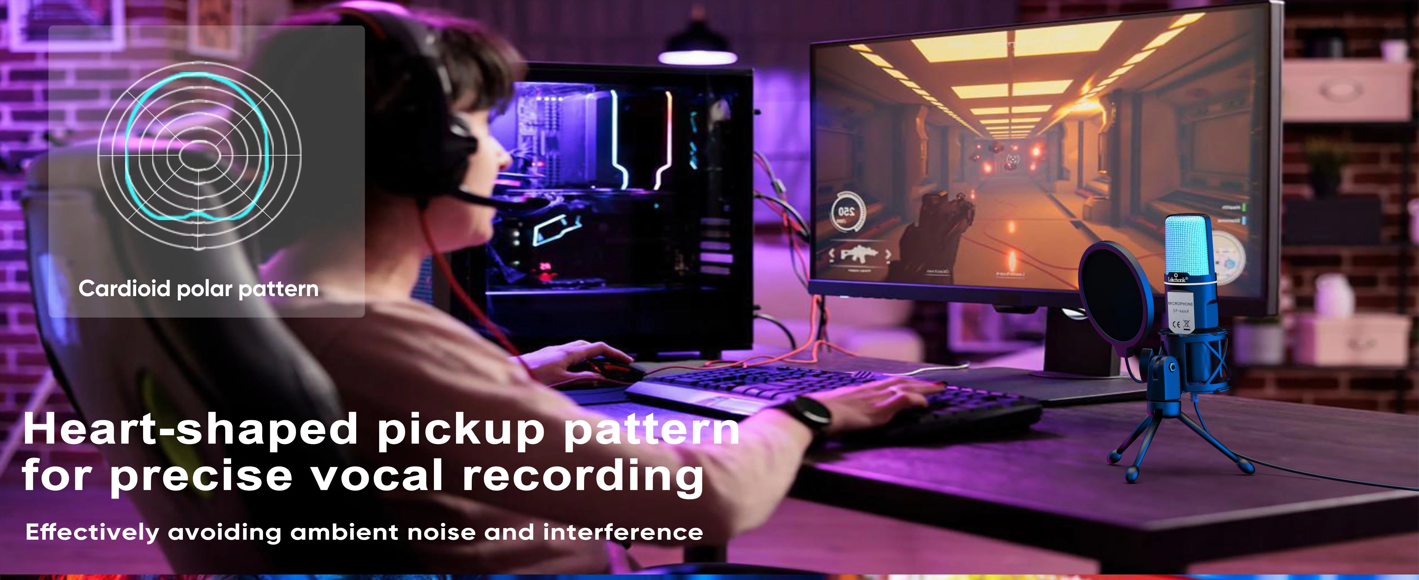 USB Condenser Microphone with RGB Lighting for Streaming - Smarsty