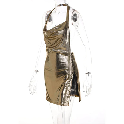 Sexy and Fashionable Women's Elegant Short Dress with Hanging Neck Backless Bottom Chest Sequin Party Girl Dance Dress - Smarsty