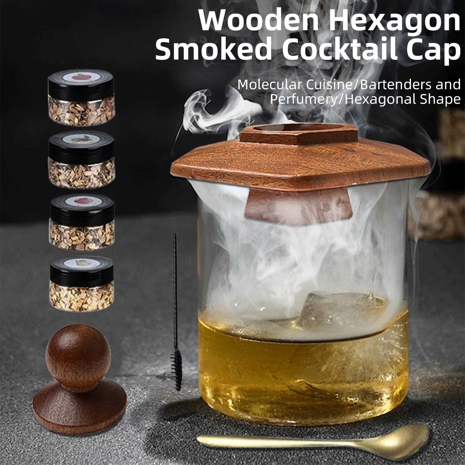 Glass Top Smoker Cocktail Smoker Kit With 4PCS Wood Chips Bartender Accessories For Whiskey Drinks Smoking Gift Kit for Men - Smarsty