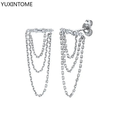 925 Sterling Silver Hoop Earrings White Crystal Luxury - Smarsty