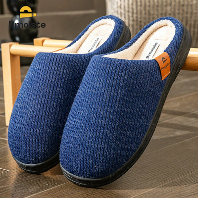 Memory Foam Cushion Slippers men Suede TPR Sole Platform Warm Soft Non Slip Stripe Comfortable Indoor Shoes Knited - Smarsty