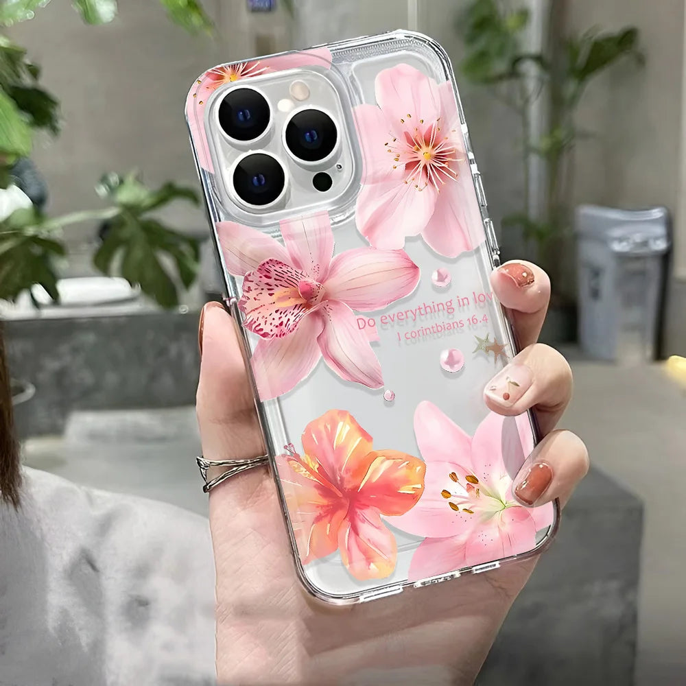 Clear Floral Pattern Phone Case For iPhone 7 To 16 - Smarsty