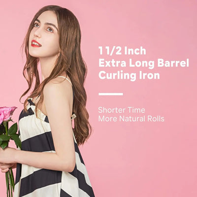 1.5 Inch Extra Large Curling Wand for Long Hair - Ceramic Tourmaline Barrel with 40000000 Negative Ions, 2 Clips - Smarsty