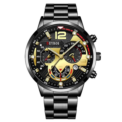 Luxury Mens Stainless Steel Quartz Watch with Calendar - Smarsty