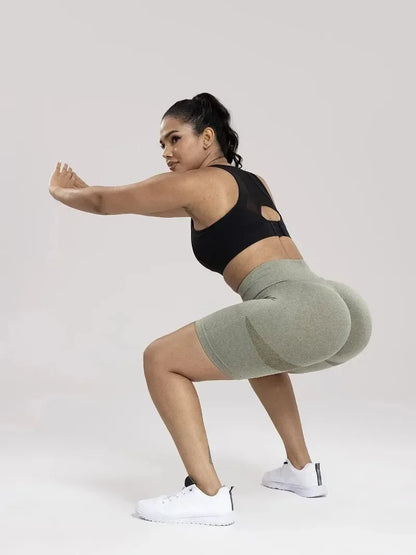 Seamless Sports Women Shorts Muliticolor Yoga Shorts Stretchy High Waist Running Cycling Leggings Hip Liftting Solid Gym Shorts - Smarsty