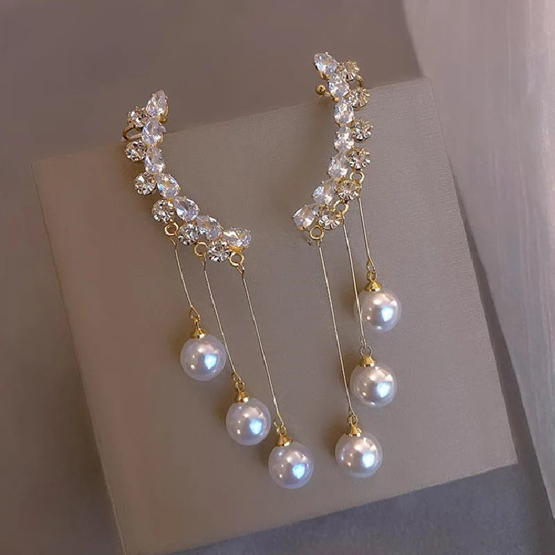 Elegant Double Pearl Dangle Earrings for Women Wedding Jewelry - Smarsty
