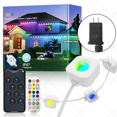 Permanent Outdoor String Lights 60M 120LEDs Smart RGBIC LED Lights IP67 Waterproof Full House Eaves Lights Halloween Decor Alexa