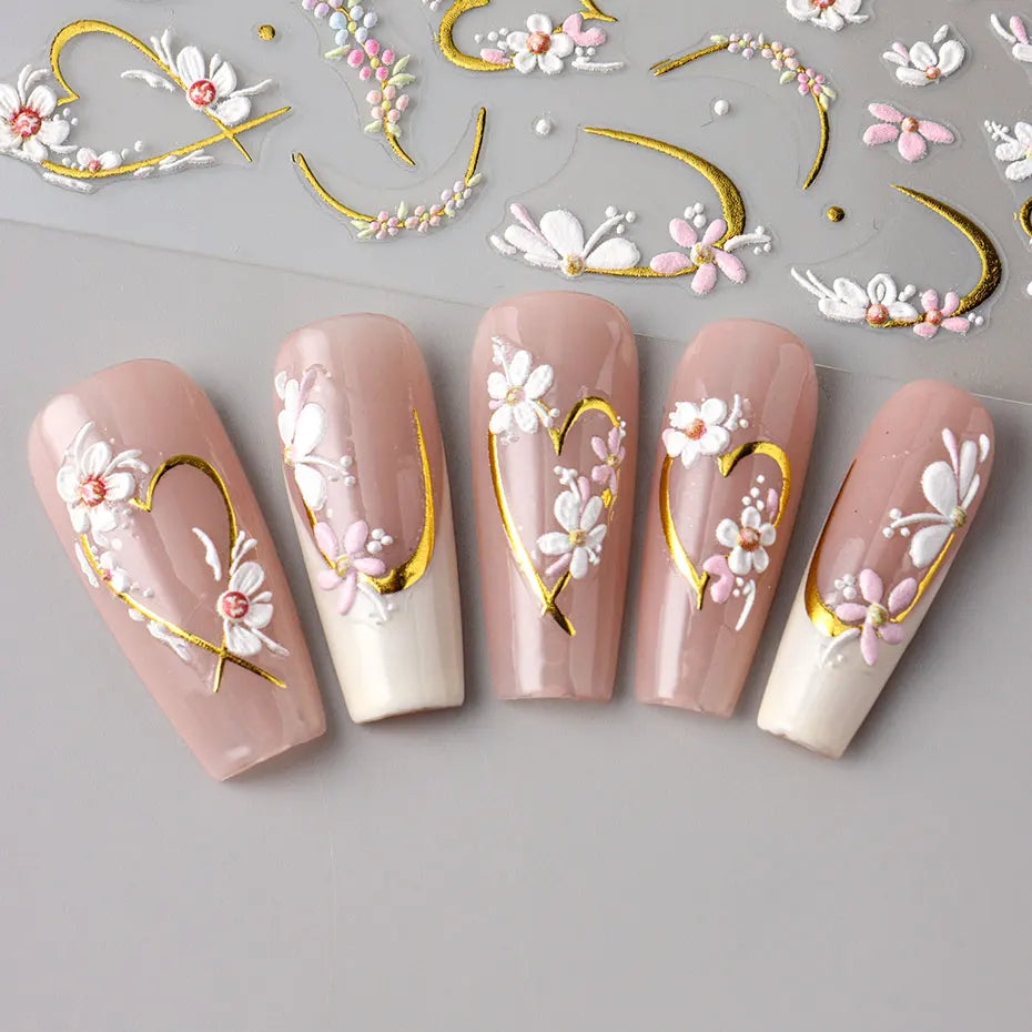 5D Kawaii Floral Nail Stickers for Wedding Decor - Smarsty