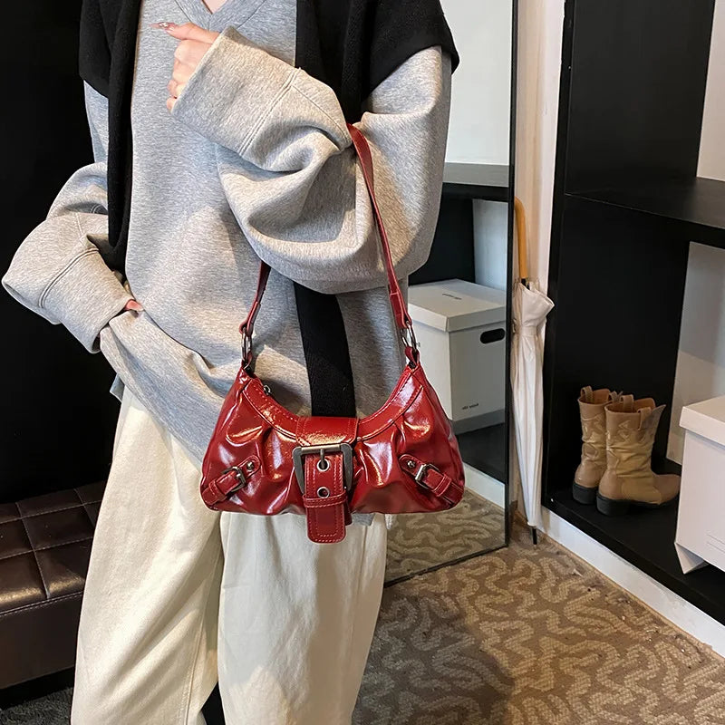 Vintage Leather Shoulder Mini Bag Y2K Wasteland Style - Smarsty