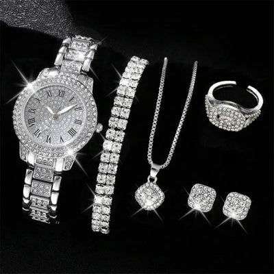Luxury Women Alloy Watch Set with Elegant Crystals - Smarsty