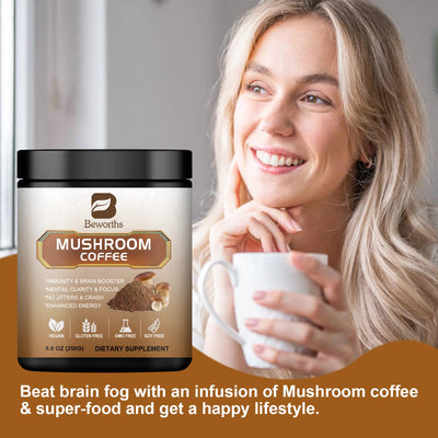 Mushroom Coffee 10 Mushroom Extract - Lion's Mane, Cordyceps, Reishi, Turkey Tail, Chaga, Maitake for energy and immune support - Smarsty