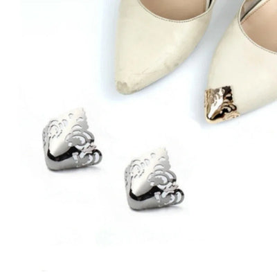 Women High Heel Metal Toe Cap Wear and Tear Concealer Anti-kicking Leather Shoes Point Protector Flat Shoe Tips Cap Accessorices - Smarsty