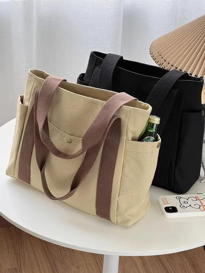 Large Capacity Canvas Tote Shoulder Bag For Work College - Smarsty