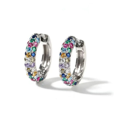 Colorful Silver Mini Hoop Earrings Set for Ladies - Smarsty
