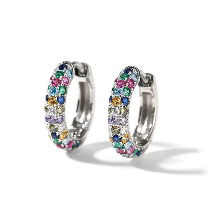 Colorful Silver Mini Hoop Earrings Set for Ladies - Smarsty