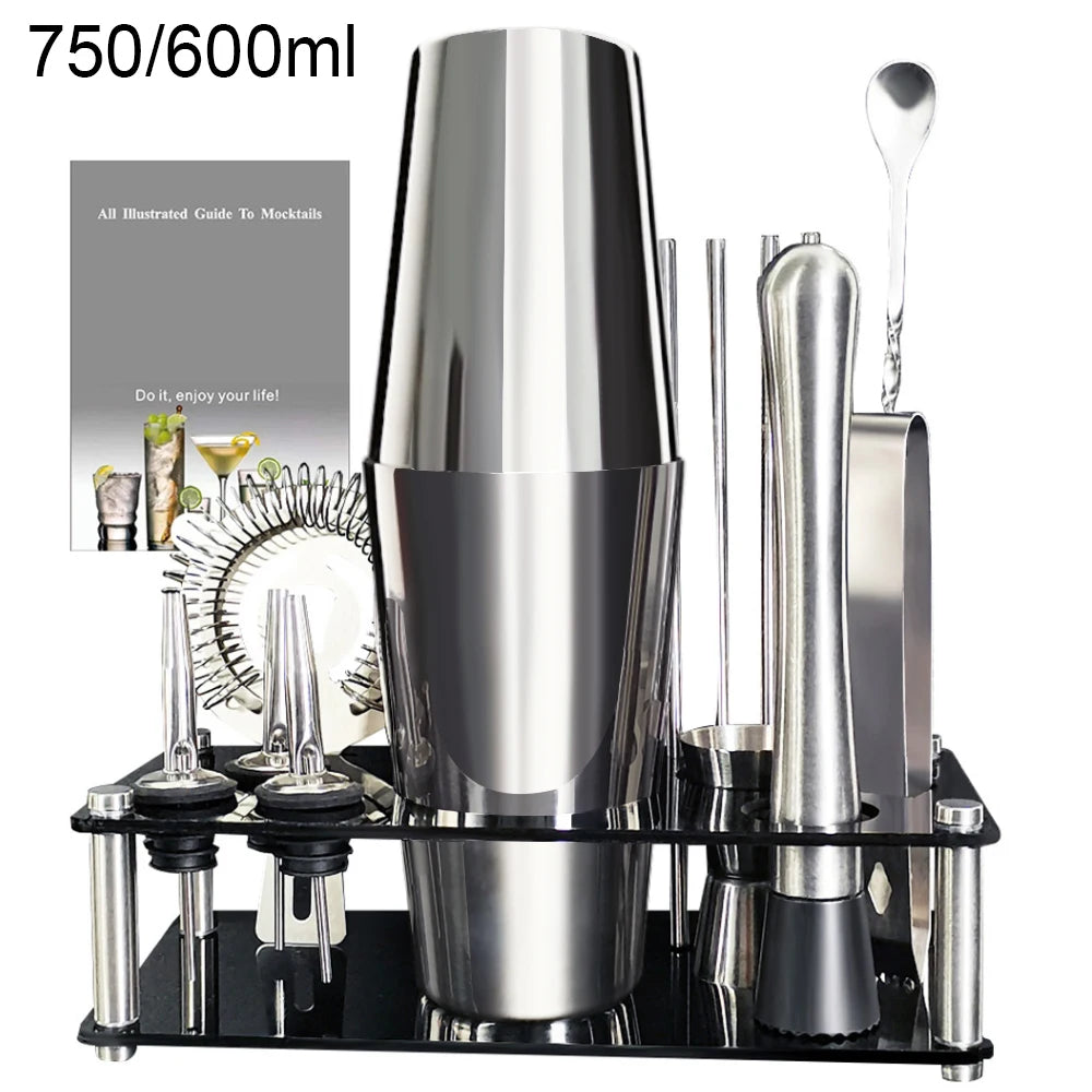 Boston Cocktail Shaker Bar Tool Set with Holder - Smarsty