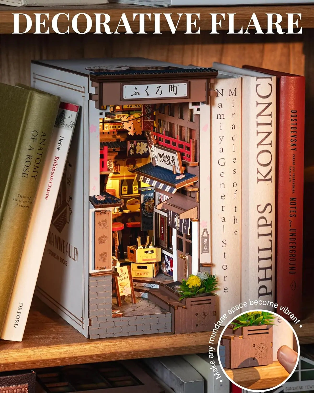 Robotime Sakura Wine Alley DIY Booknook with Lights DIY Miniature Dolls House Kit 3D Wooden Puzzle Bookend Bookshelf Decor Gift by Smarsty