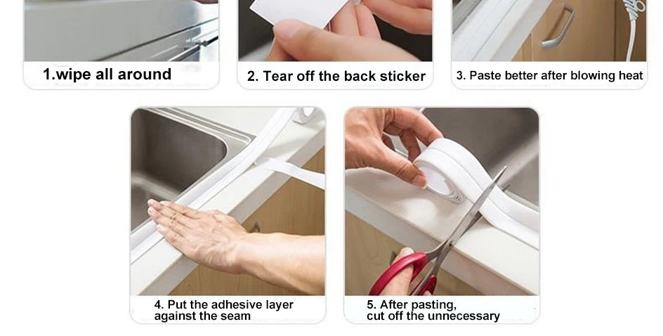 3.2M Bath Caulk Tape Self Adhesive PVC Oil-Proof Kitchen Sink Edge Corner Wall Sticker Waterproof Toilet Sealing Strip Tape - Smarsty