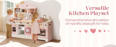 Robotime Robud Kids Corner Kitchen Playset Wooden Play Kitchen Set with Realistic Sound Pretend Play Gift for Boys Girls Pink by Smarsty