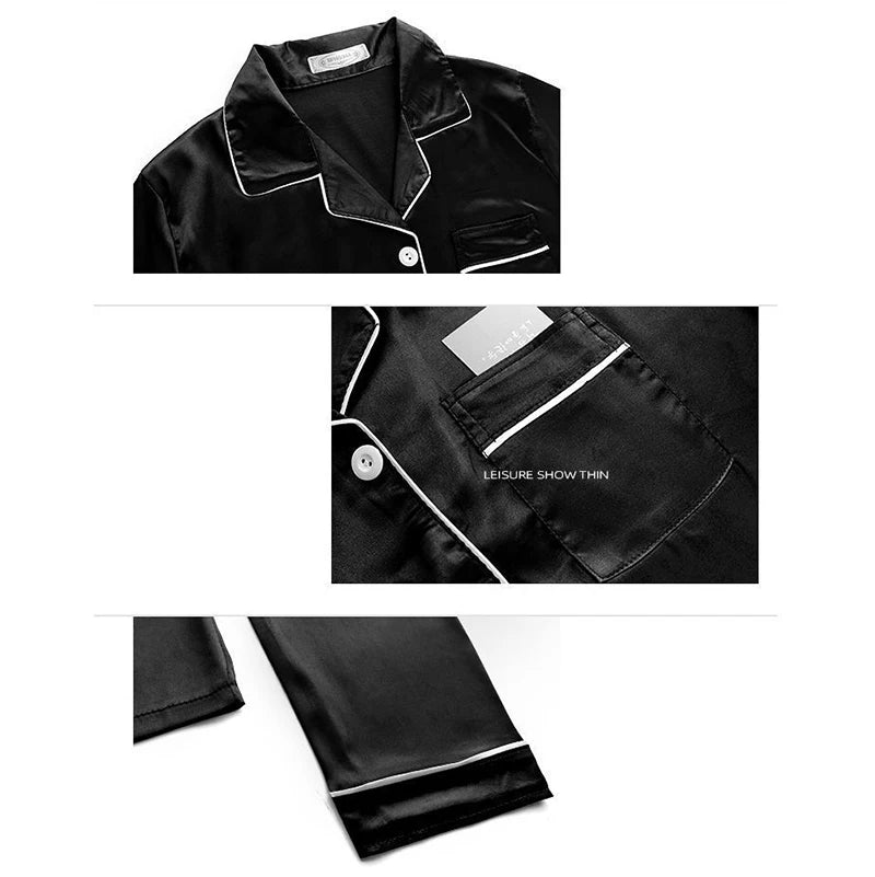 Pajamas Sets for Women 2024 Sexy Silk Women Pijama Sets Sleepwear Long-sleeve Cardigan Set Female Ice Silk Pyjamas Home Clothing - Smarsty