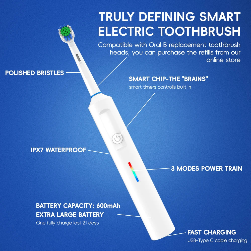 Rotating Electric Toothbrush with Timer and Travel Case - Smarsty