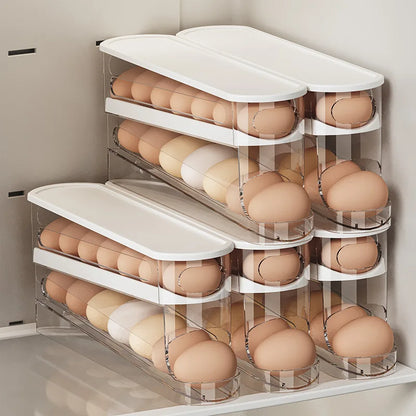 1PCS Home Refrigerator Egg Storage Box Automatic Rolling Eggs Holder Rack Egg Roller Organizer Kitchen Countertop Egg Shelf